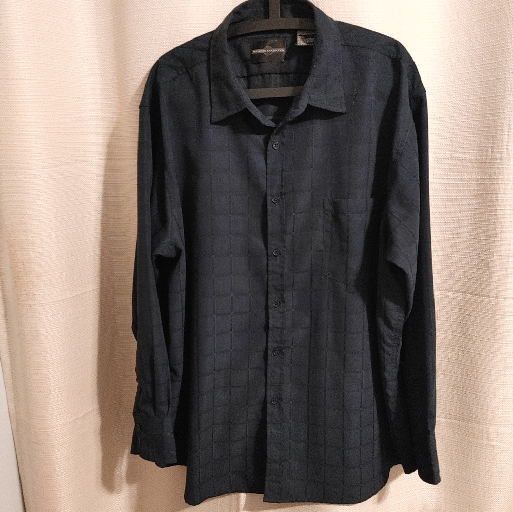 (4/$20) Premiere Collection Men's Casual Button Down Shirt Navy Blue Size XXL